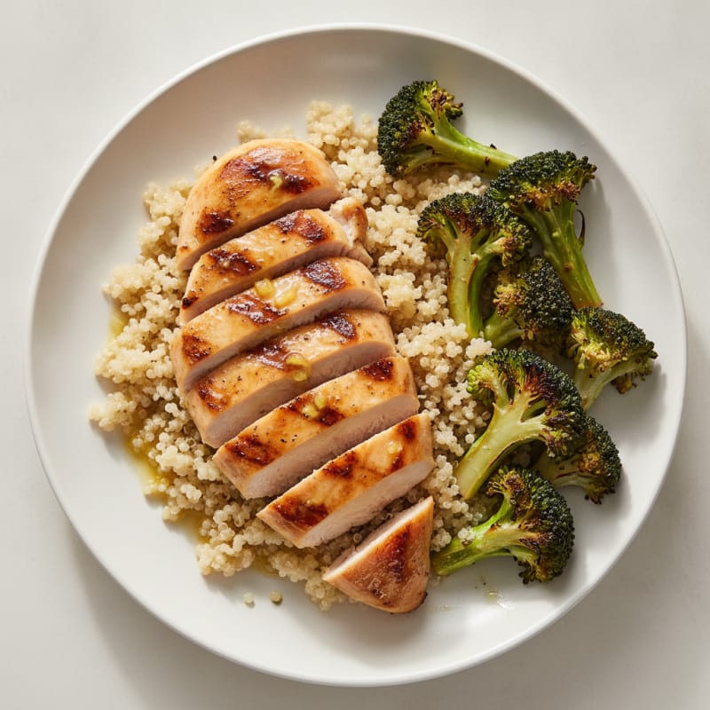 Grilled Chicken Breast with Quinoa and Roasted Broccoli