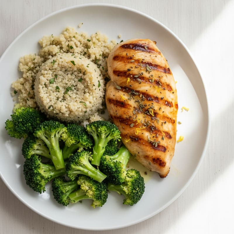 Grilled Chicken Breast with Quinoa and Steamed Broccoli