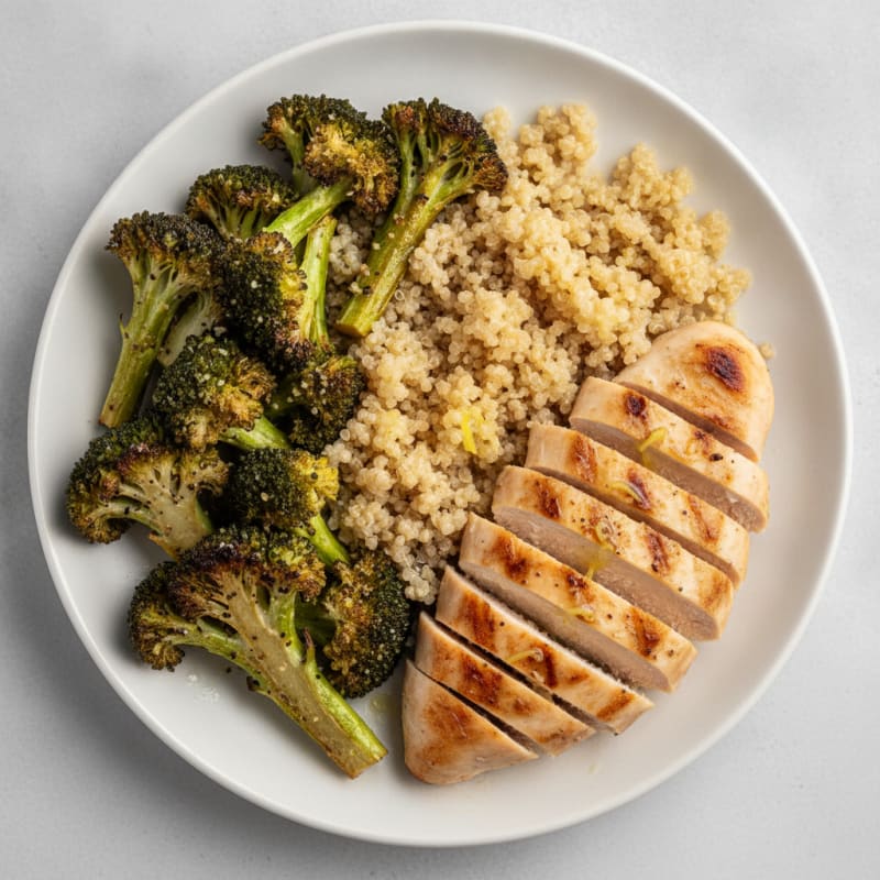 Grilled Chicken Breast with Quinoa and Roasted Broccoli