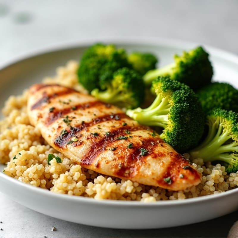 Grilled Chicken Breast with Quinoa and Roasted Broccoli