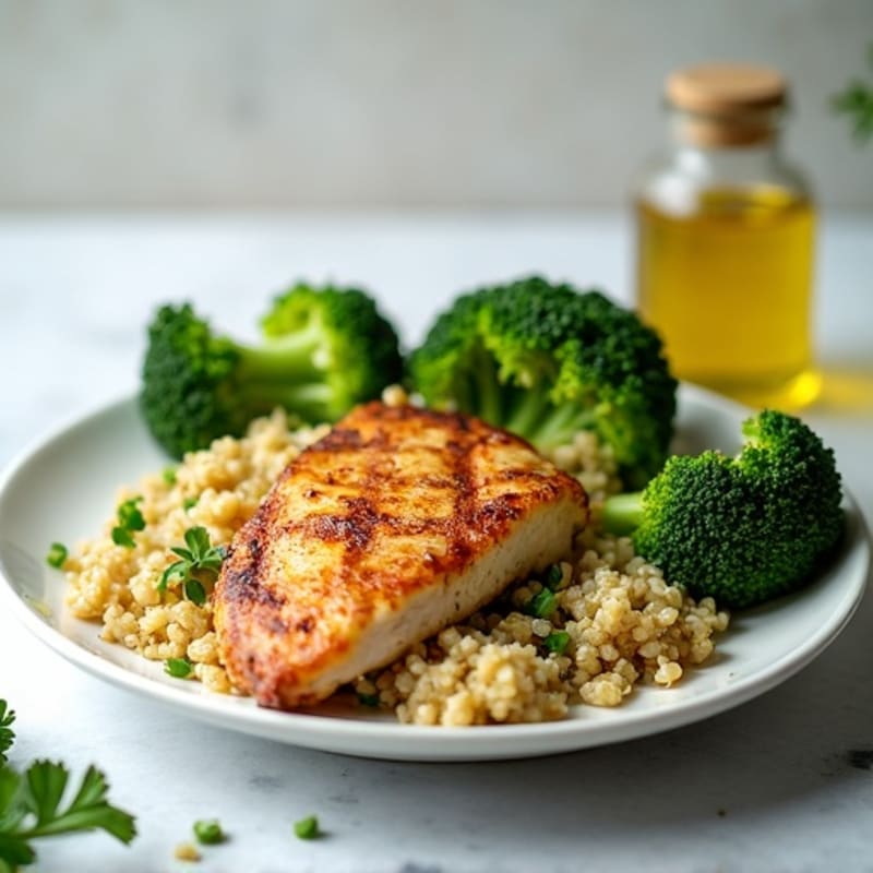 Grilled Chicken Breast with Quinoa and Roasted Broccoli