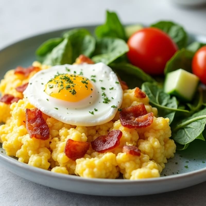 Egg and Bacon Scramble with Greek Yogurt and Spinach Salad