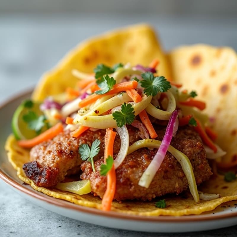 Crispy Slow-Cooked Pork with Fresh Cabbage Slaw and Warm Corn Tortillas