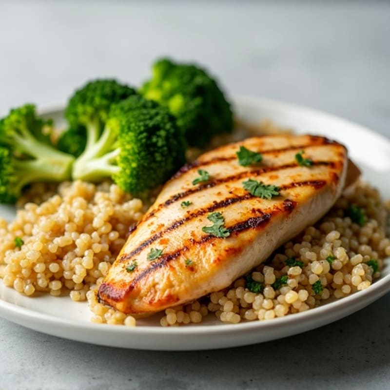 Grilled Chicken Breast with Quinoa and Steamed Broccoli