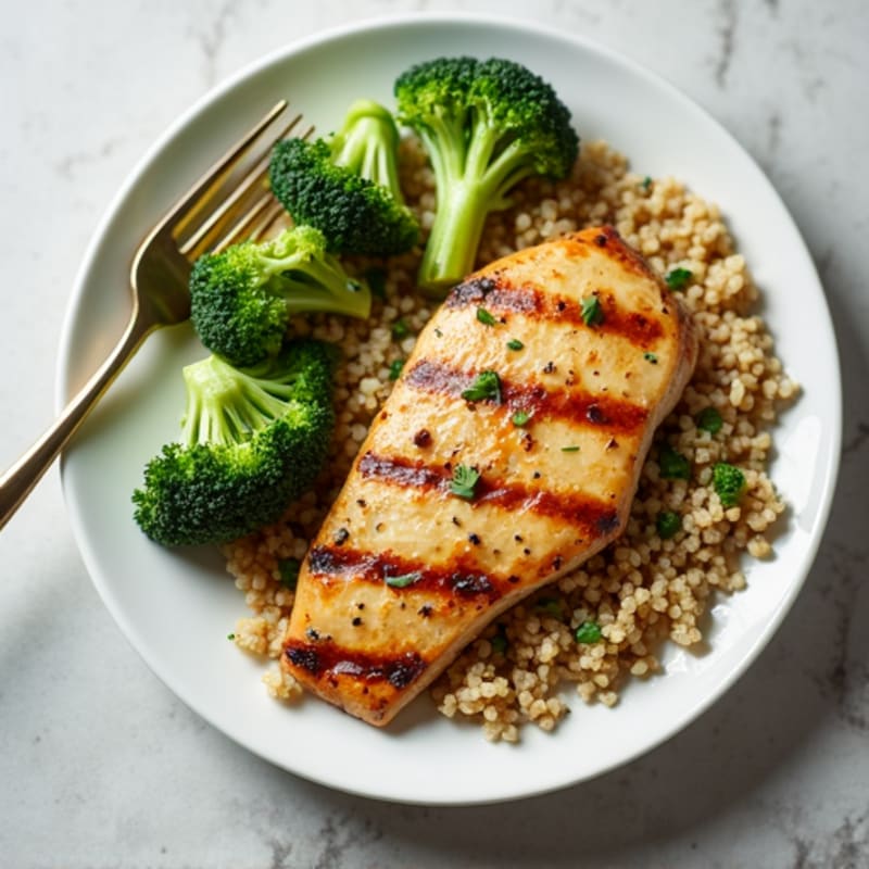 Grilled Chicken Breast with Quinoa and Roasted Broccoli