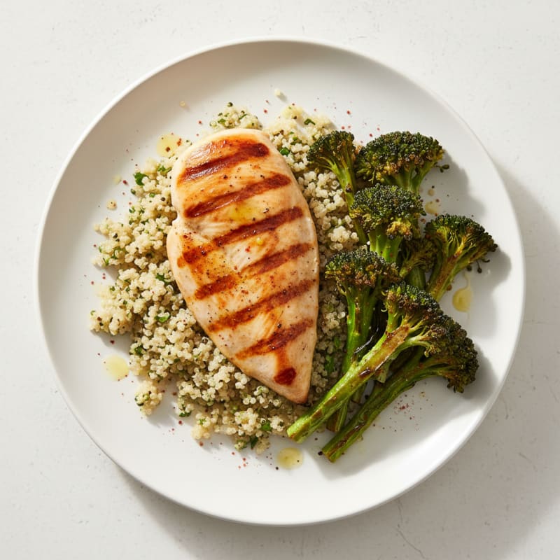 Grilled Chicken Breast with Quinoa and Roasted Broccoli