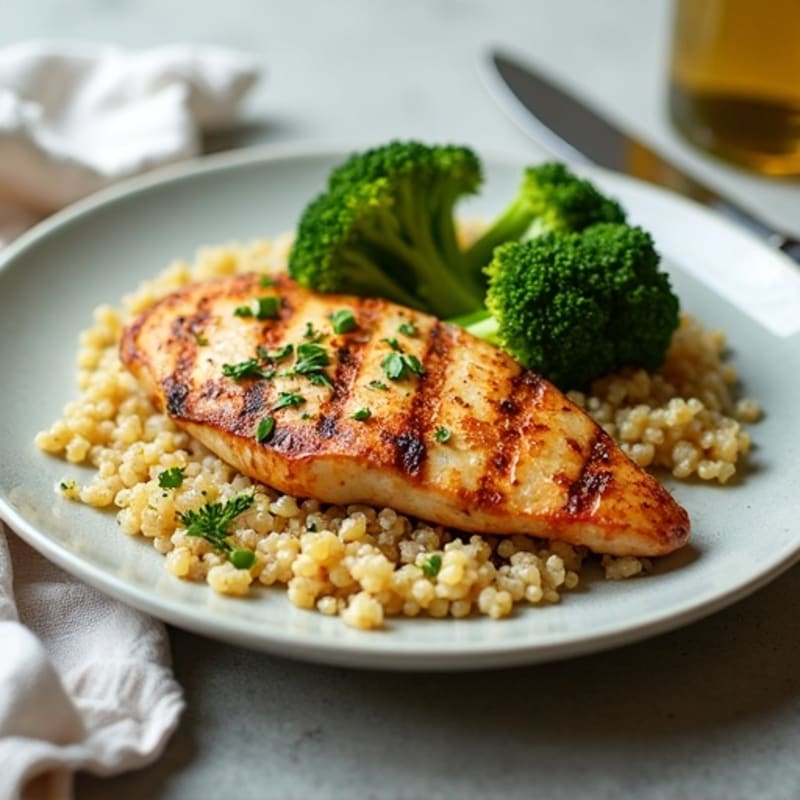Grilled Chicken Breast with Quinoa and Roasted Broccoli