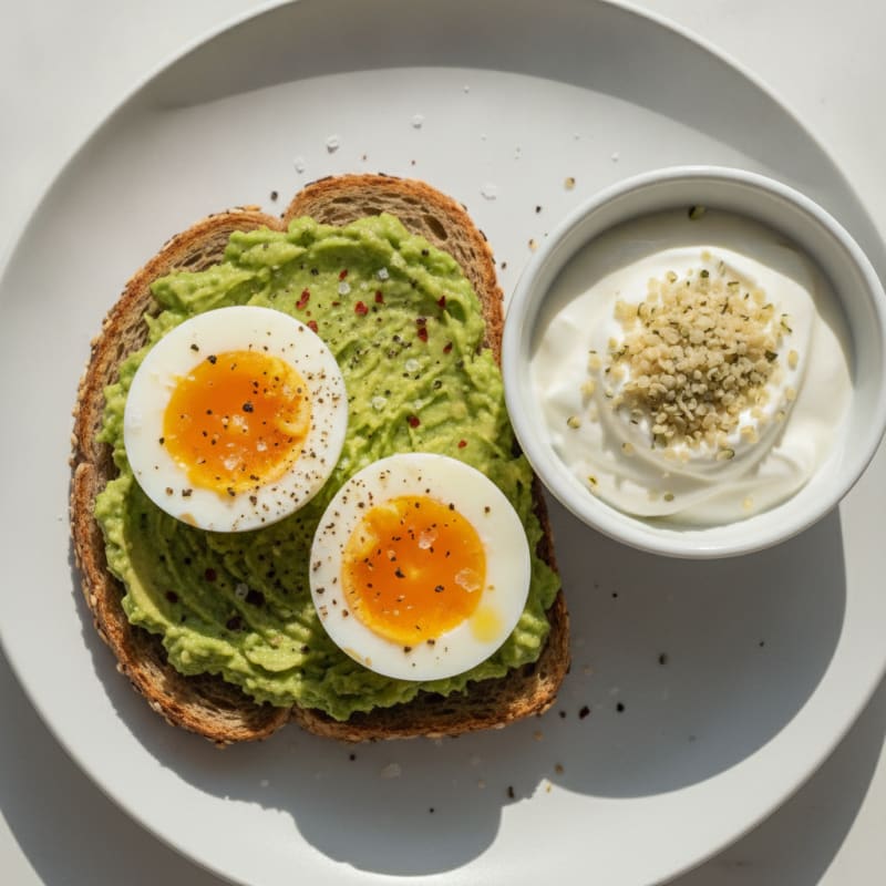 Classic Boiled Eggs with Avocado Toast and Greek Yogurt