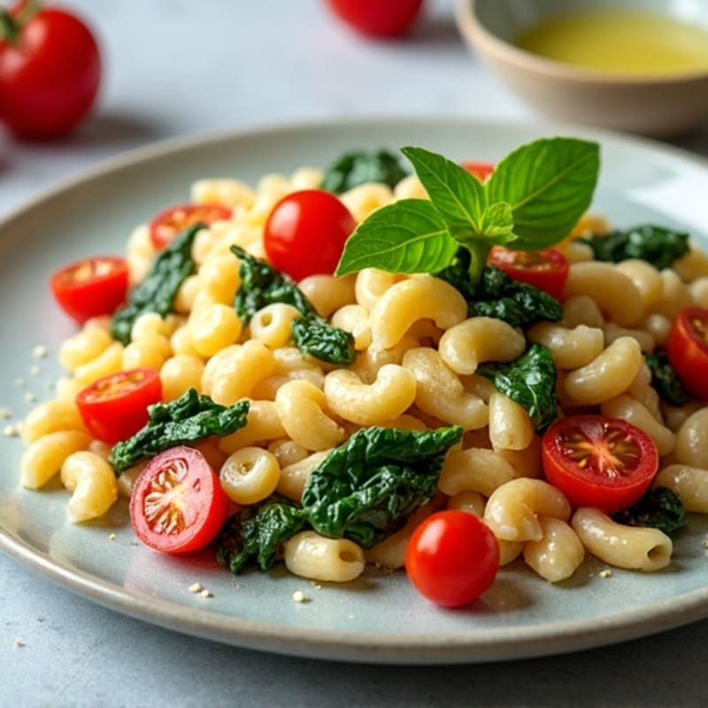 Egg White Spinach Scramble with Cottage Cheese, Cherry Tomatoes & Pasta