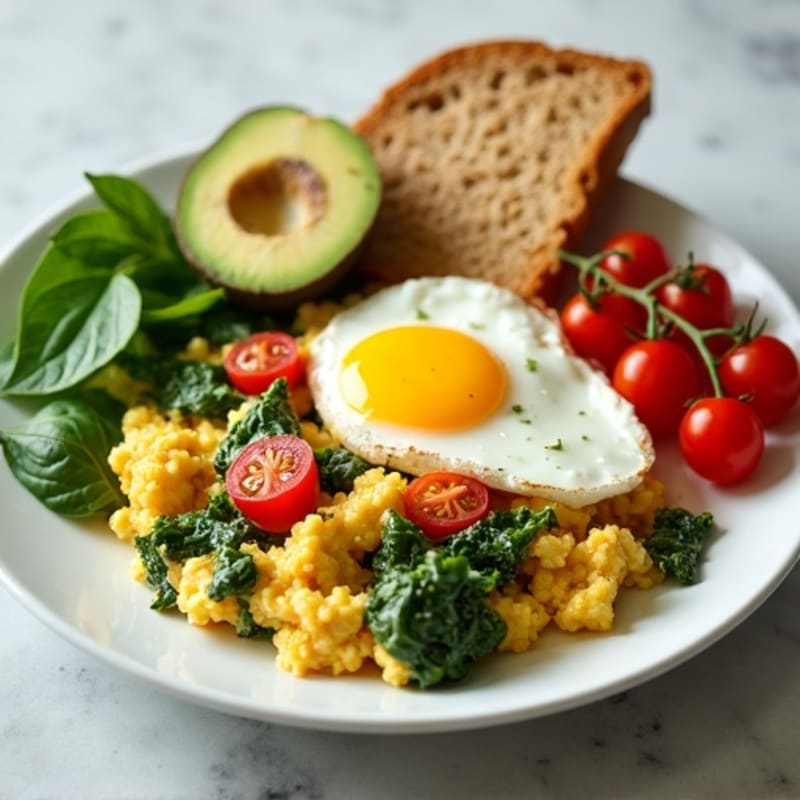 Cottage Cheese Scramble with Spinach and Cherry Tomatoes