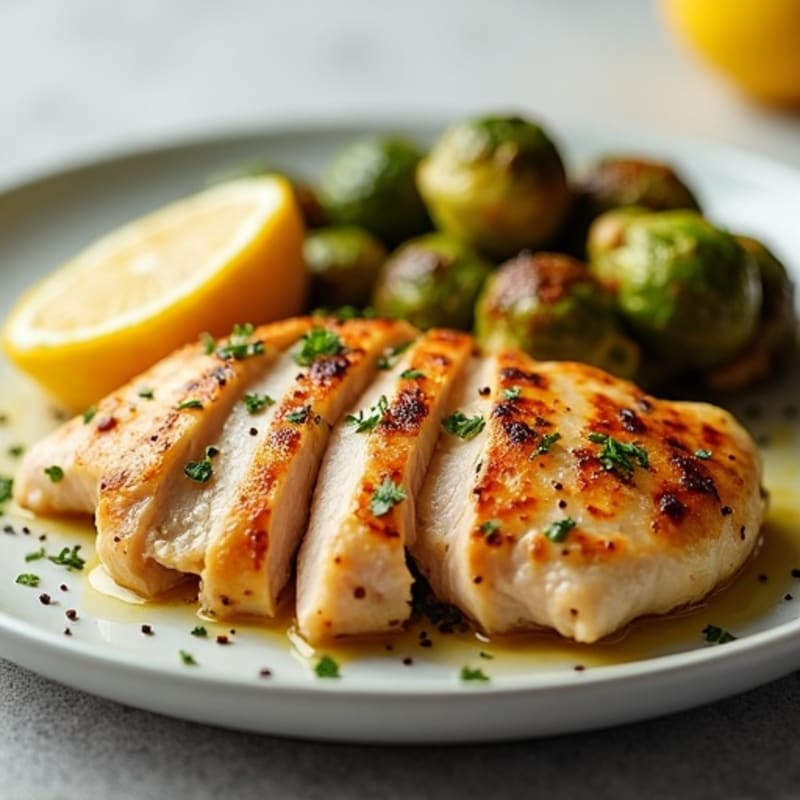Lemon Garlic Roasted Chicken and Crispy Brussels Sprouts