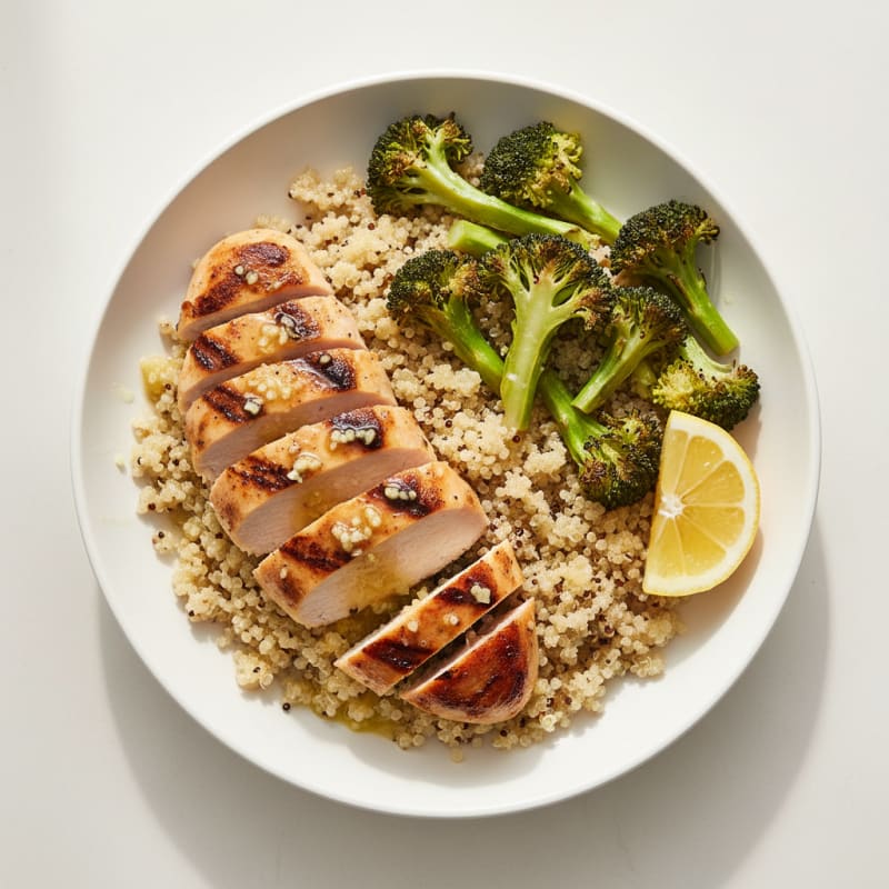 Grilled Chicken Breast with Quinoa and Roasted Broccoli