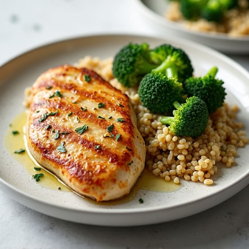 Grilled Chicken Breast with Quinoa and Roasted Broccoli