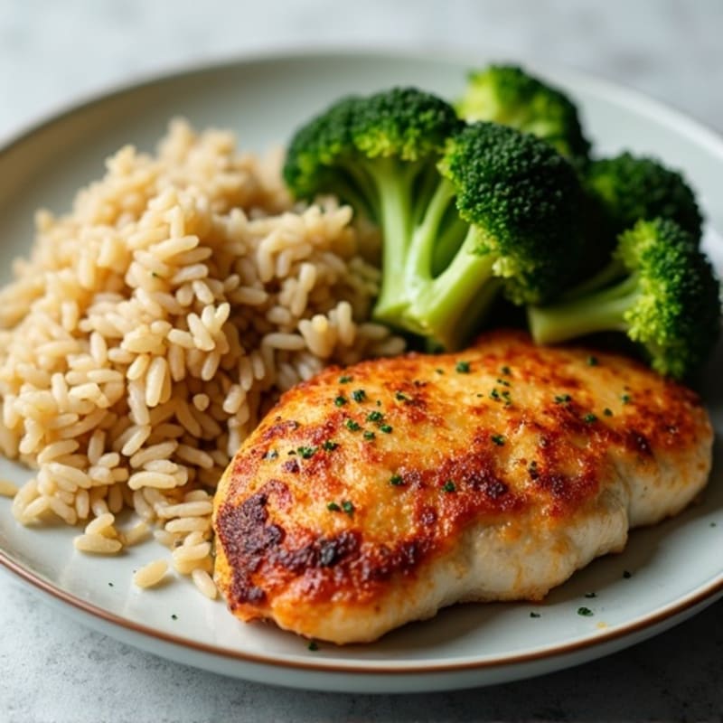Seared Chicken Breast with Roasted Broccoli and Brown Rice