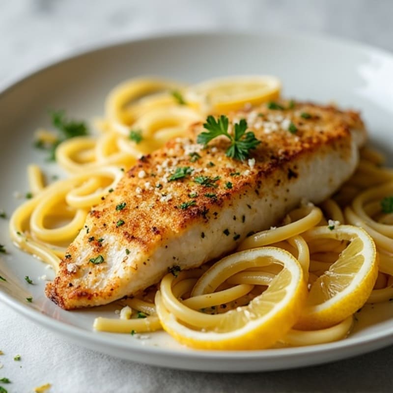 Herb-Crusted Tilapia with Lemon Garlic Fettuccine