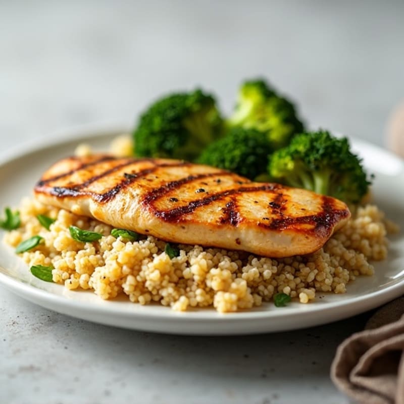 Grilled Chicken Breast with Quinoa and Roasted Broccoli