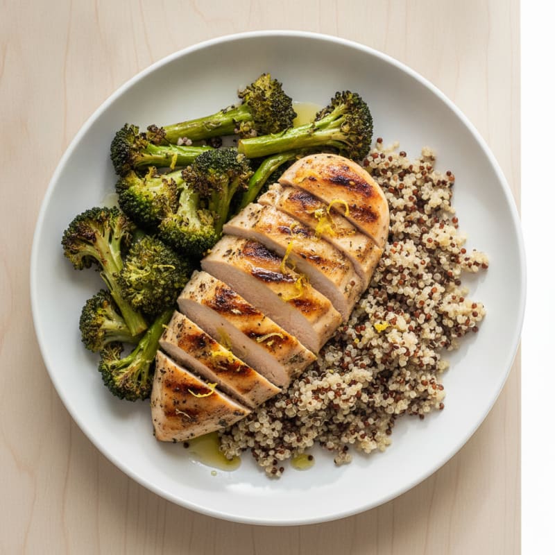 Grilled Chicken Breast with Quinoa and Roasted Broccoli