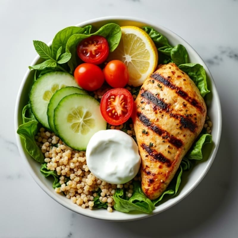 Deconstructed Lemon-Herb Chicken Bowl with Creamy Cucumber-Dill Sauce