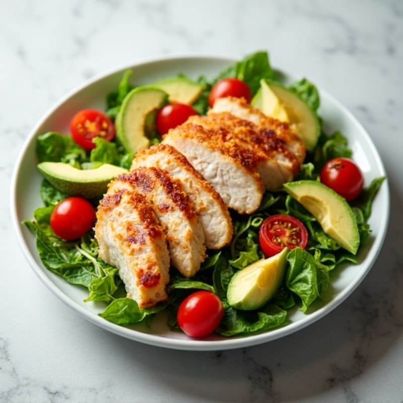 Grilled Chicken Salad with Crispy Bacon, Fresh Greens, and Creamy Avocado