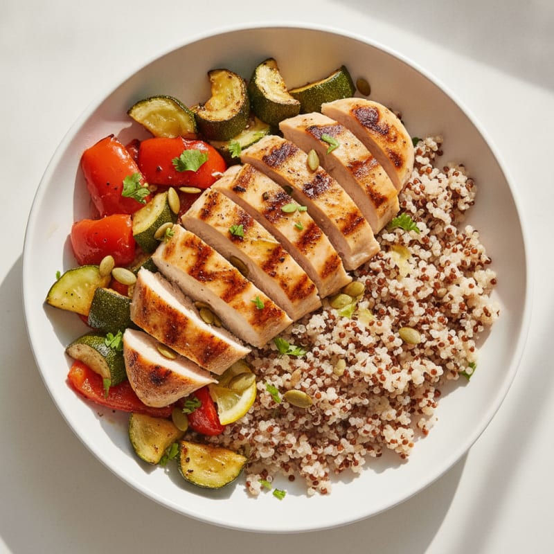 Grilled Chicken and Quinoa Bowl with Roasted Vegetables