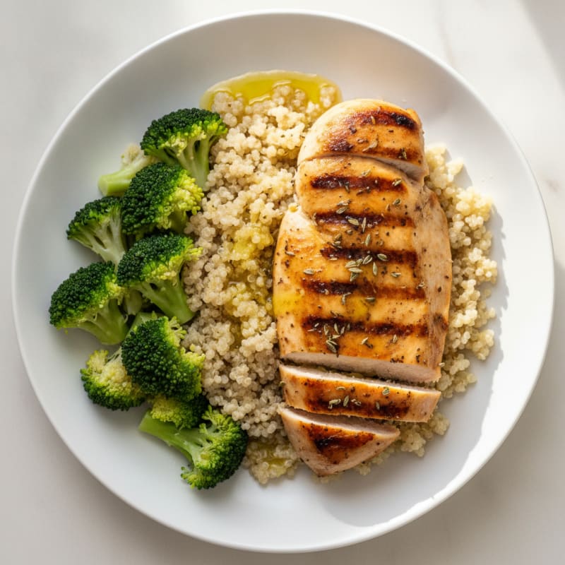 Grilled Chicken Breast with Quinoa and Steamed Broccoli