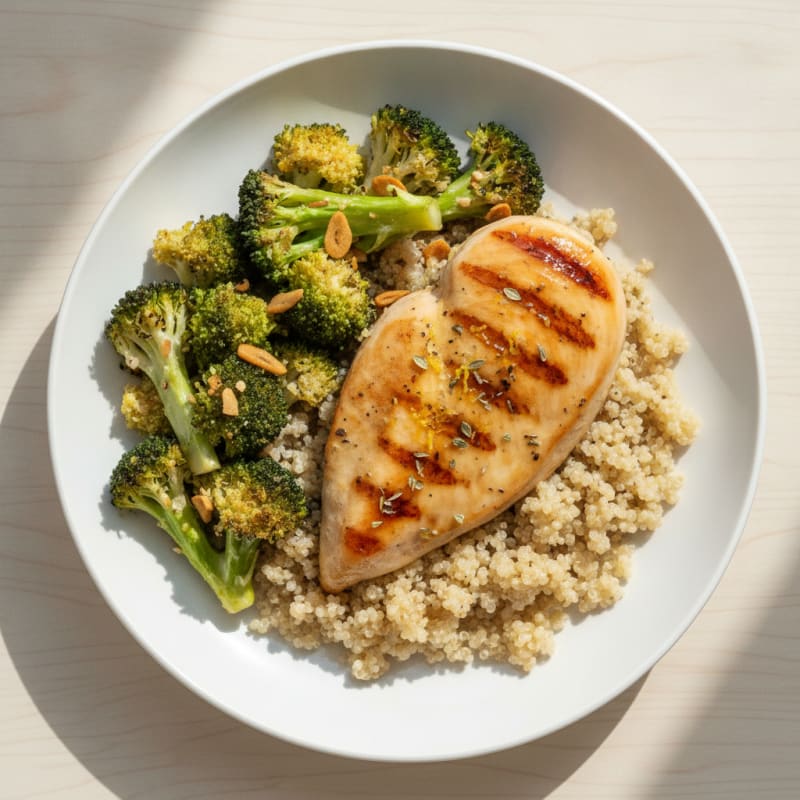 Grilled Chicken Breast with Roasted Broccoli and Quinoa