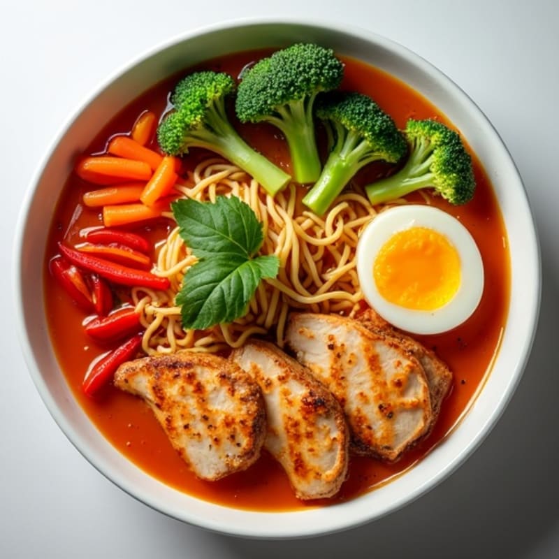 Spicy Sriracha Chicken Ramen Bowl with Fresh Vegetables