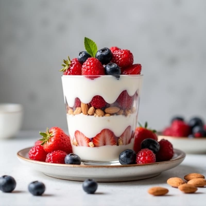 Greek Yogurt Protein Parfait with Mixed Berries and Almonds