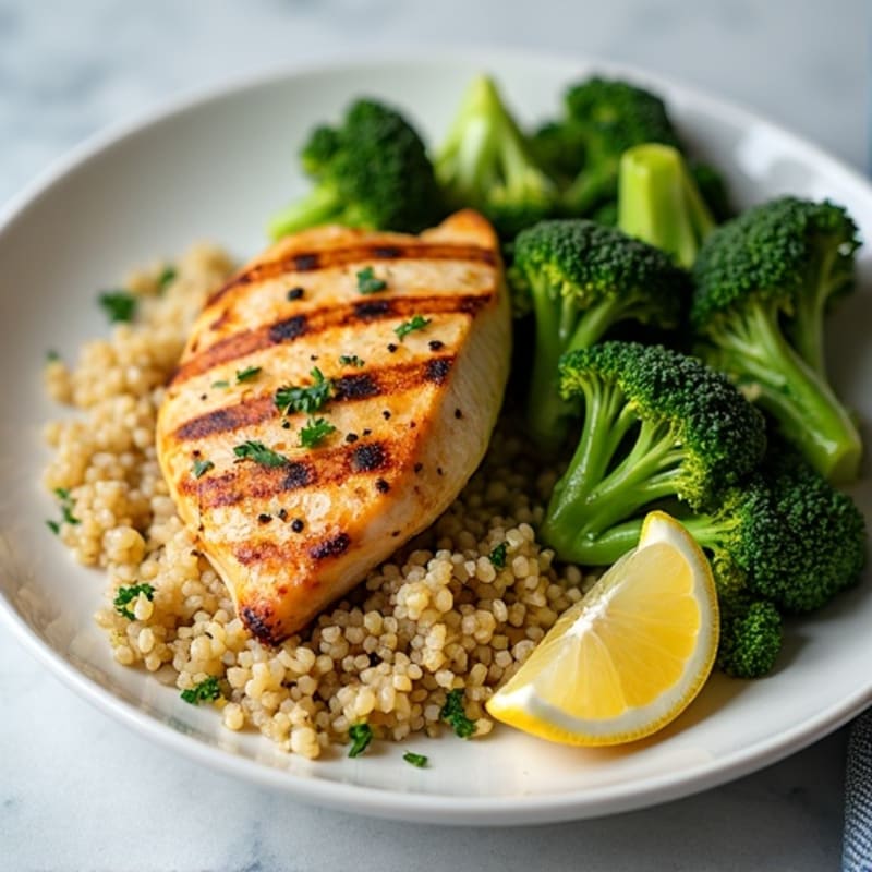 Grilled Chicken Breast with Quinoa and Roasted Broccoli