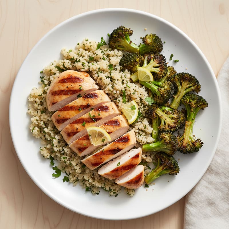 Grilled Chicken Breast with Quinoa and Roasted Broccoli