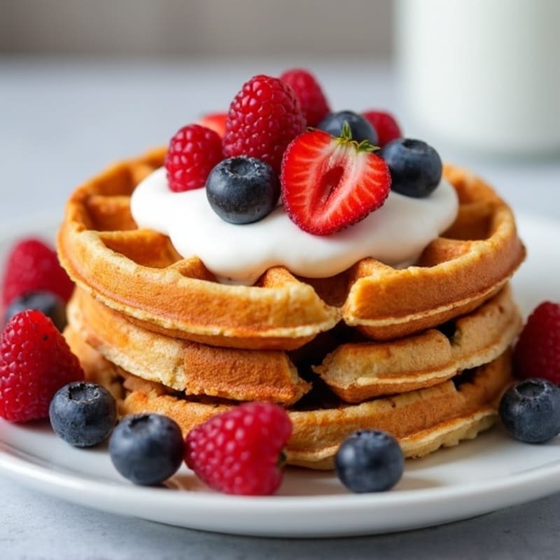 Crispy Protein Waffles with Creamy Berry Yogurt