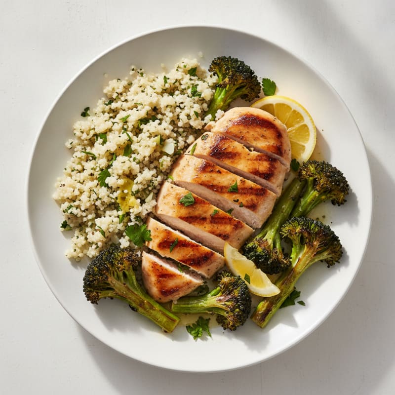 Grilled Chicken Breast with Quinoa and Roasted Broccoli