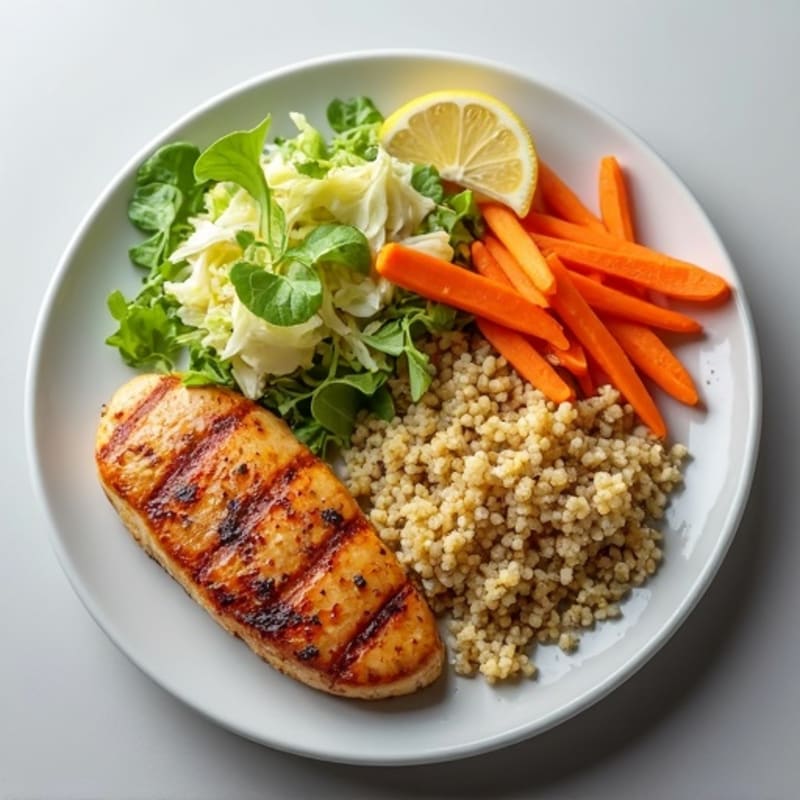 Grilled Chicken Breast with Crunchy Cabbage Slaw and Quinoa