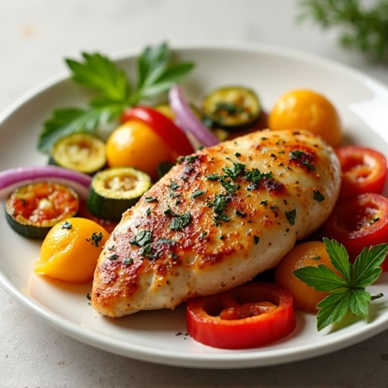 Herb-Garlic Pan Seared Chicken with Roasted Vegetables