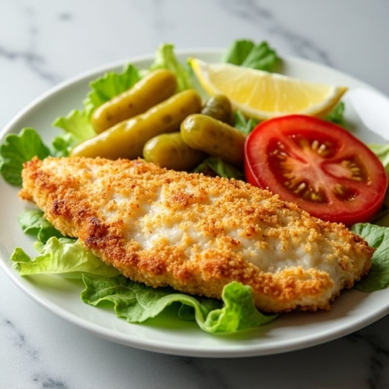 Crispy Fish Fillet with Fresh Lettuce, Tomato, and Pickles