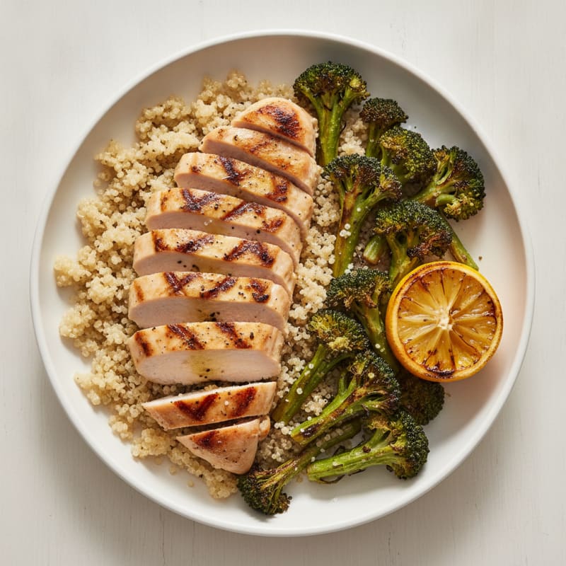 Grilled Chicken Breast with Quinoa and Roasted Broccoli
