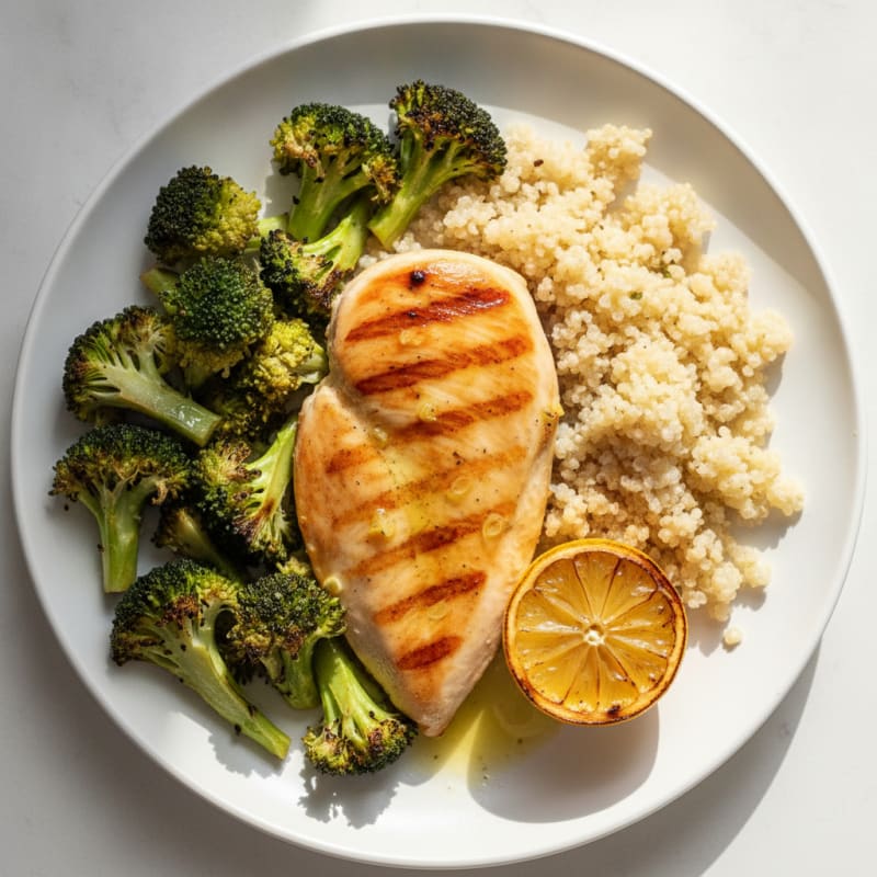 Grilled Chicken Breast with Quinoa and Roasted Broccoli