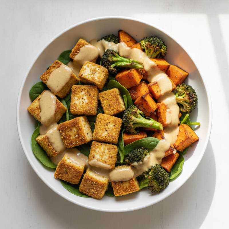 Roasted Vegetable Buddha Bowl with Tahini Dressing