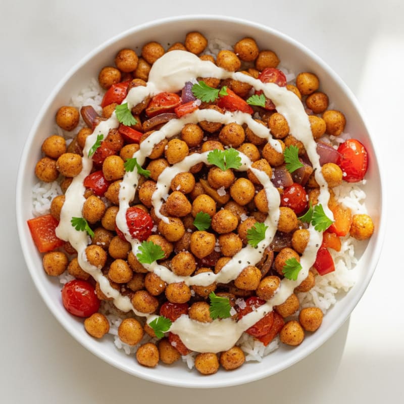 Chickpea and Roasted Vegetable Rice Bowl