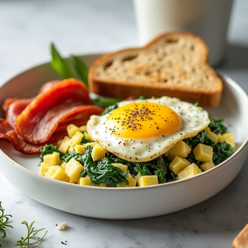 Egg White and Spinach Scramble with Turkey Bacon