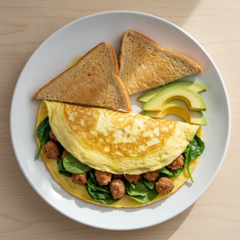 Egg White Omelette with Turkey Sausage and Spinach