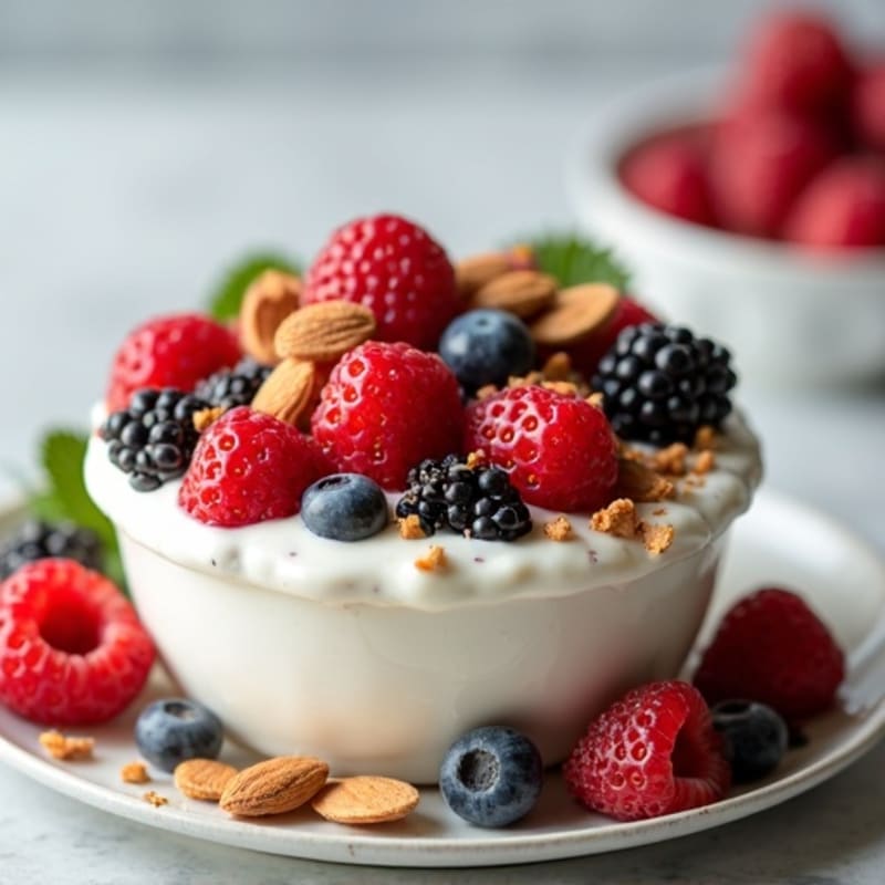 Creamy Vanilla Protein Yogurt with Almond Butter and Berries