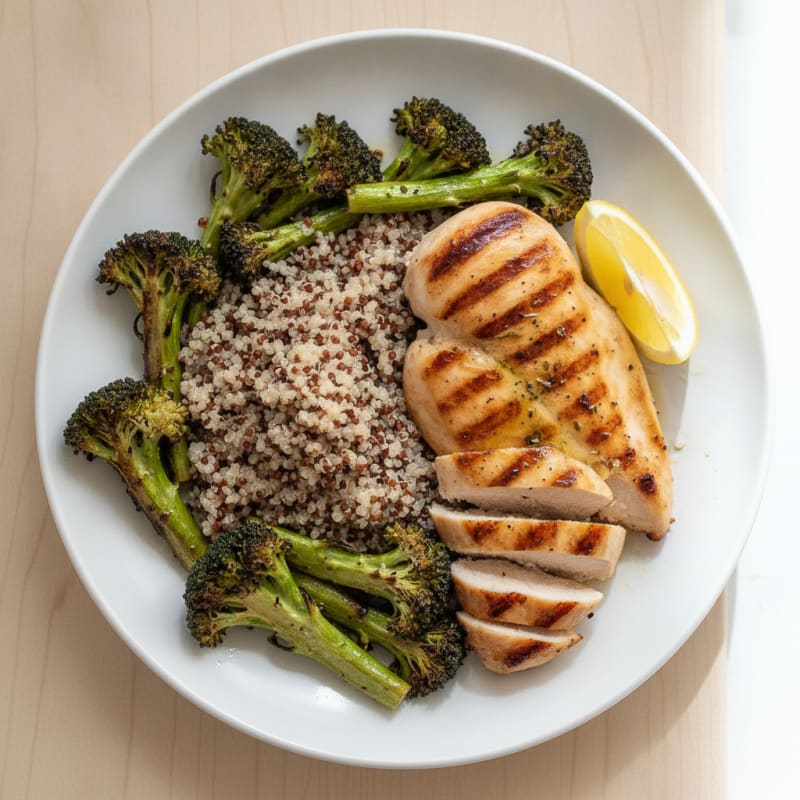 Grilled Chicken Breast with Roasted Broccoli and Quinoa