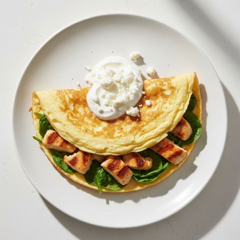 Egg White Omelette with Grilled Chicken and Spinach