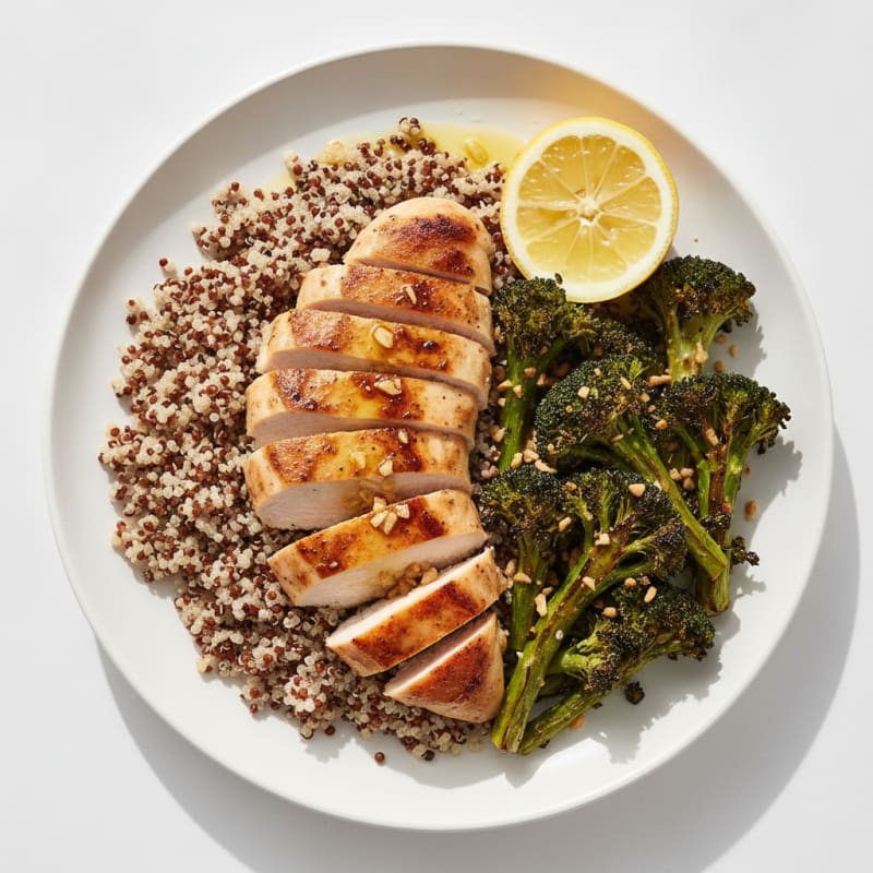 Grilled Chicken Breast with Quinoa and Roasted Broccoli