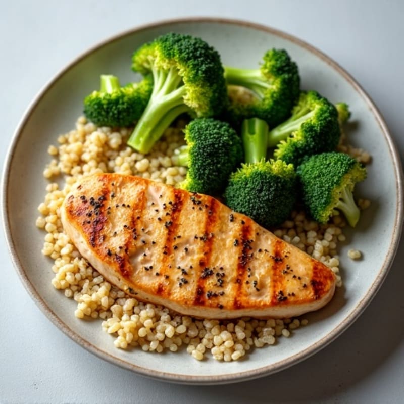 Grilled Chicken Breast with Quinoa and Steamed Broccoli