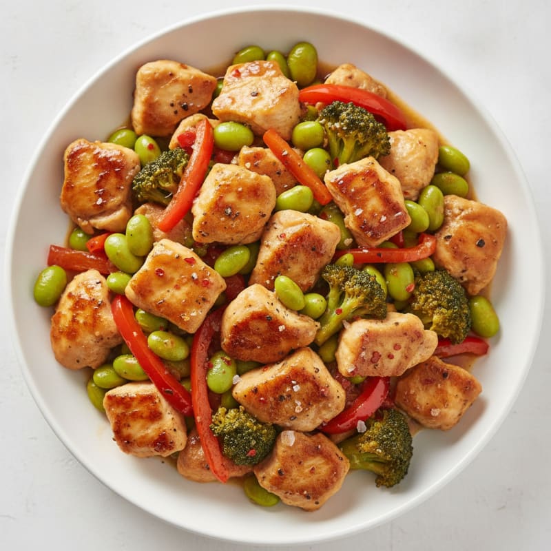Ginger-Garlic Chicken Edamame Stir-Fry