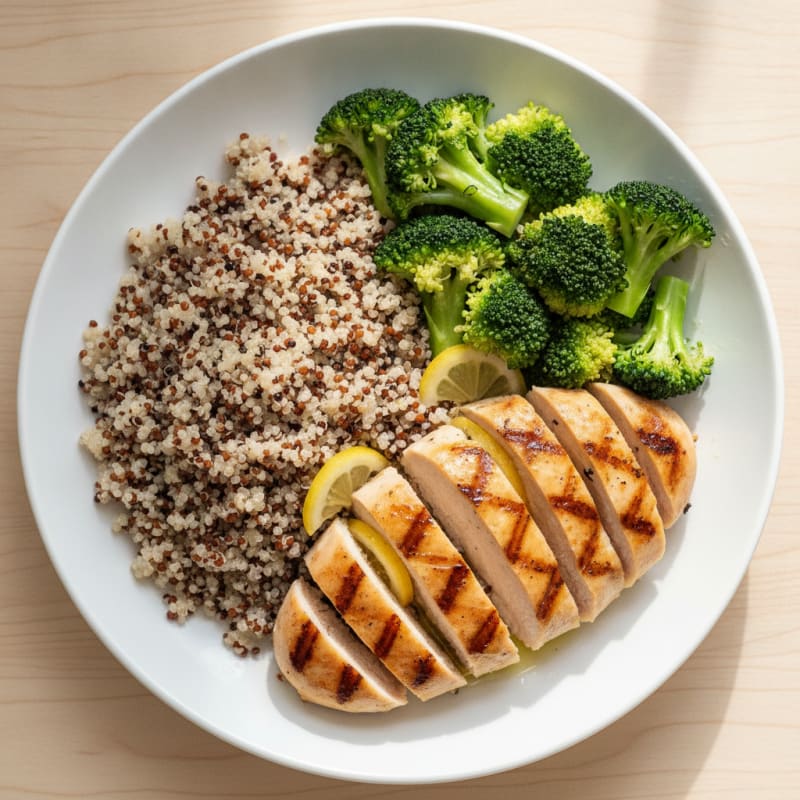 Grilled Chicken Breast with Quinoa and Steamed Broccoli