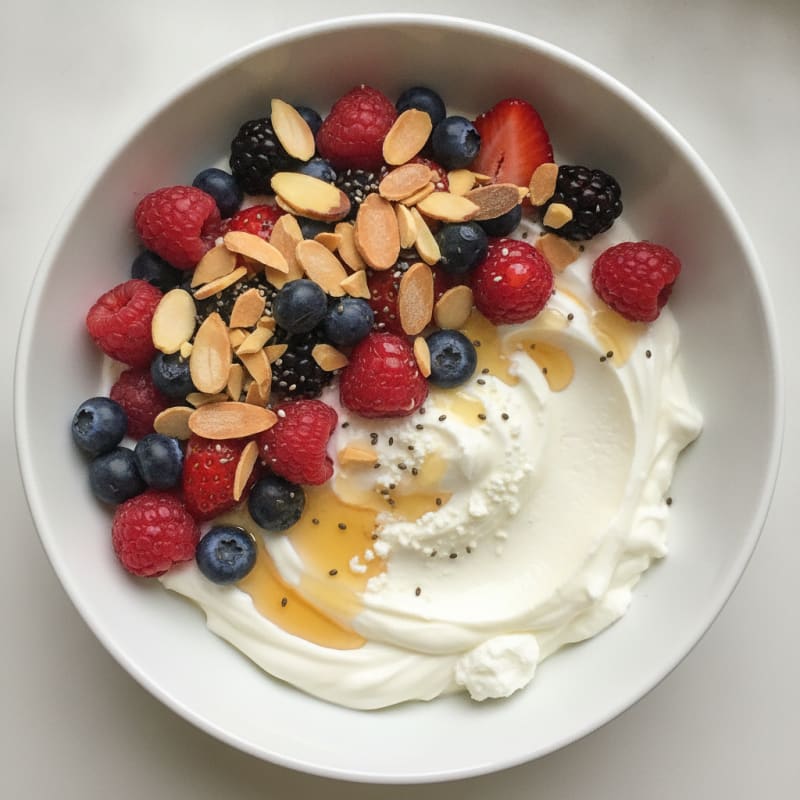 Greek Yogurt Protein Parfait with Mixed Berries and Almonds