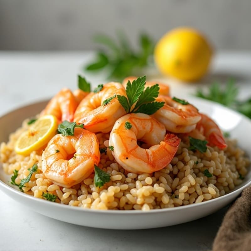 Lemon Garlic Pan-Seared Shrimp with Fresh Herb Brown Rice